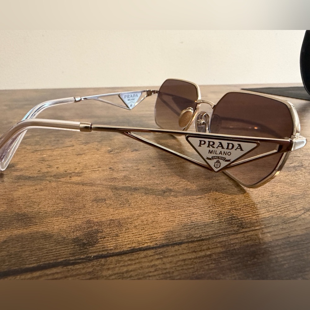Prada Gold Hexagonal Sunglasses with Dark Lenses - Picture 3 of 12